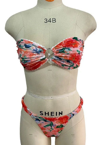 Floral lace detail European style bikini set in polyester fibre with tube top design