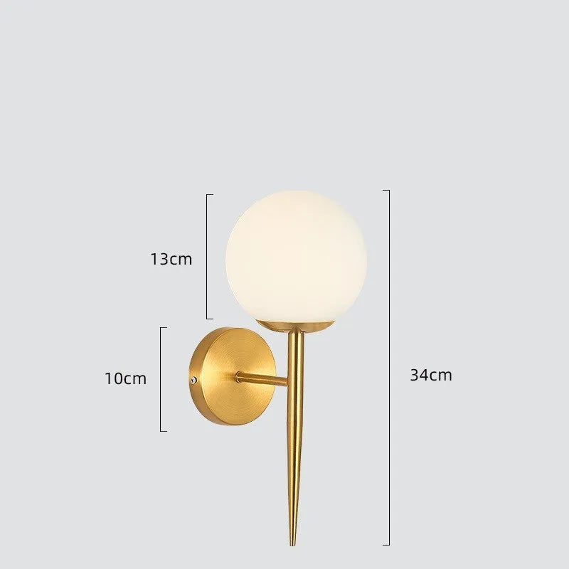Modern glass wall lamp with copper finish for bedside and hallway lighting