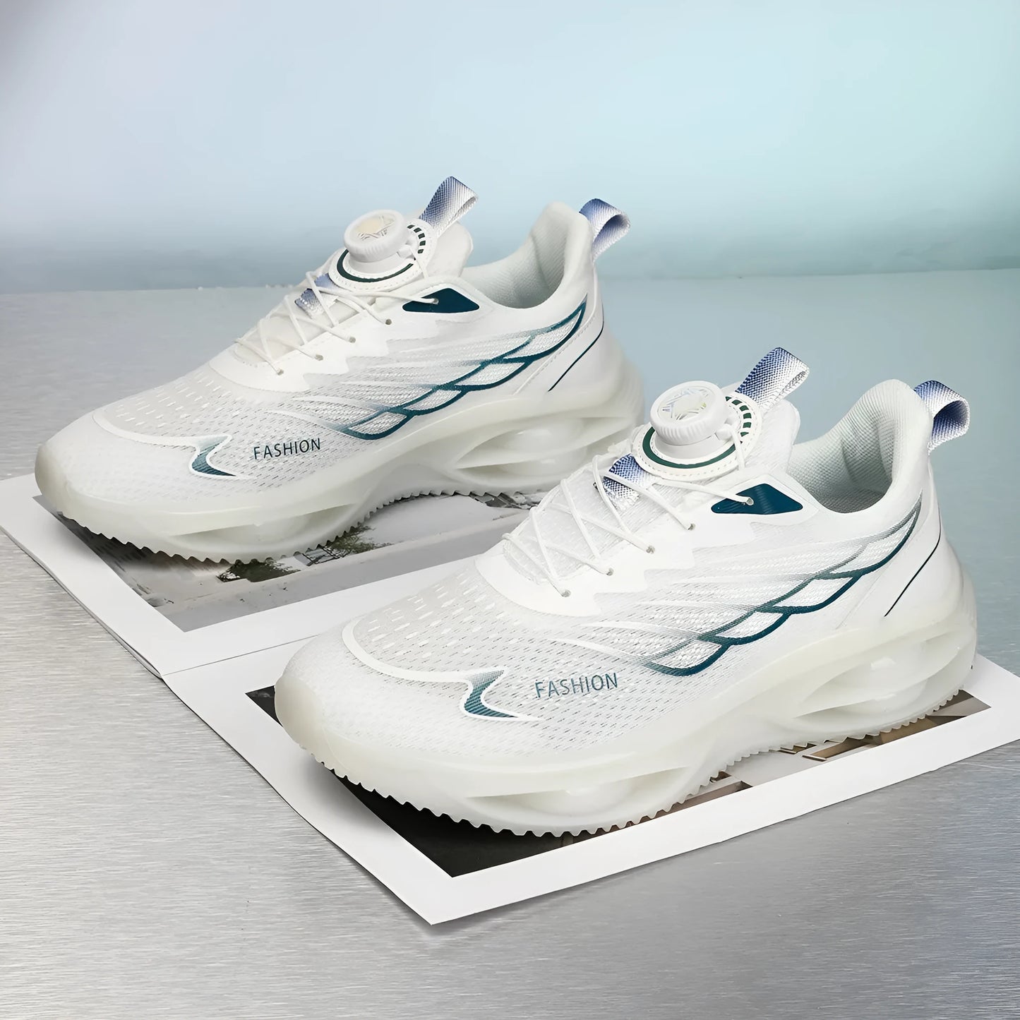 Casual breathable shoes in sky blue colour with low top design and rubber sole.