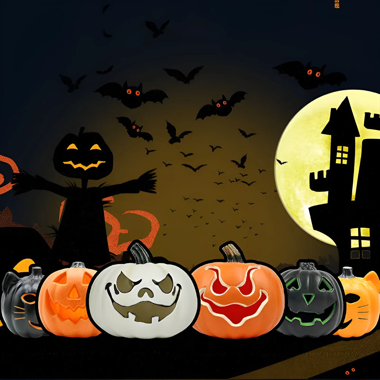Plastic Halloween pumpkin atmosphere lamp in orange or white melon colour.