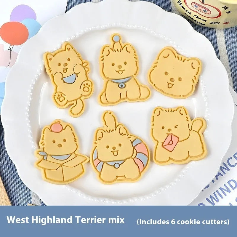 Three-dimensional puppy biscuit mould showing raised details for creating themed baked goods with seven design options