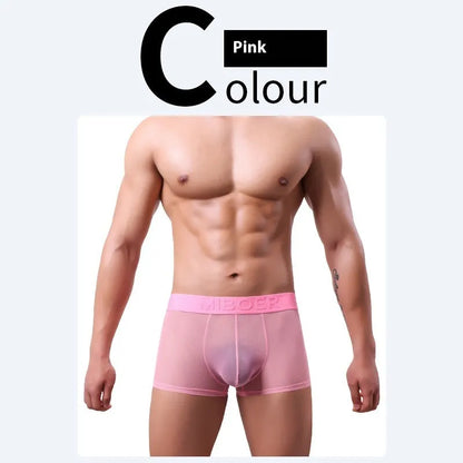 Men's thin flat-knit boxer shorts in black, showing the minimalist design and soft texture of the quick-dry fabric.