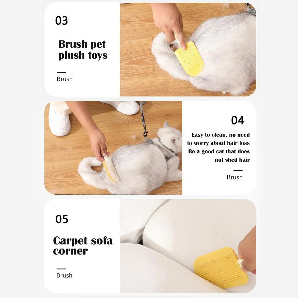 Foldable blue pet grooming brush with silicone teeth on a white background