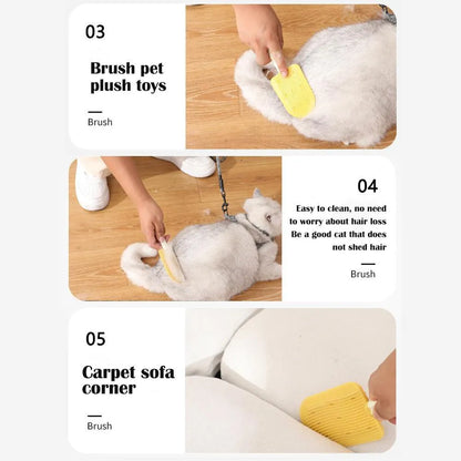 Foldable blue pet grooming brush with silicone teeth on a white background