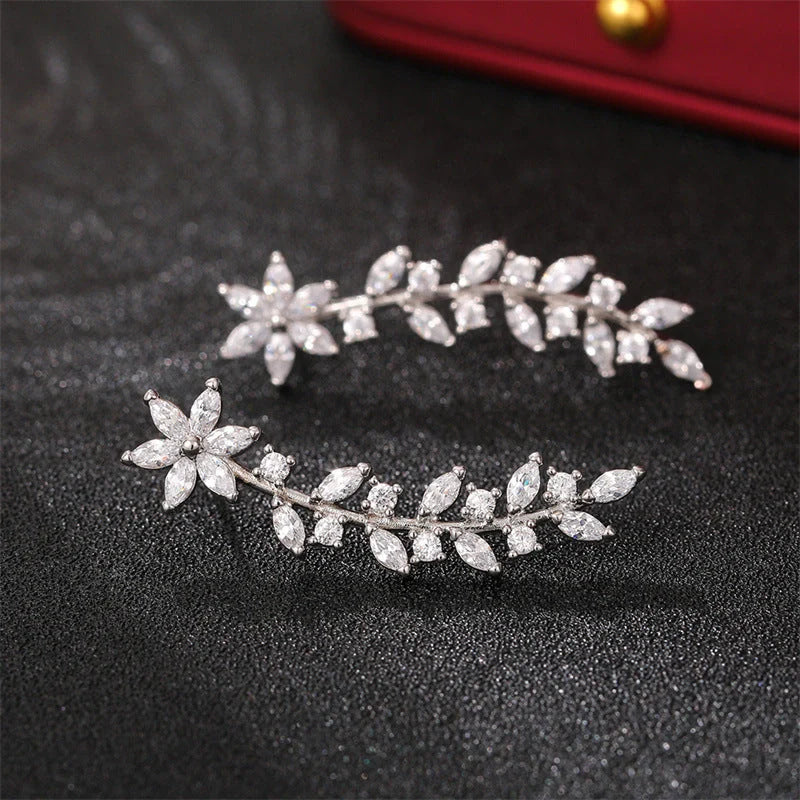 Exquisite diamond flower earrings for women in white gold, gold, and rose gold finishes