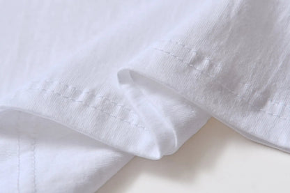 White cotton T-shirt style overalls with short sleeves and loose fit pullover design