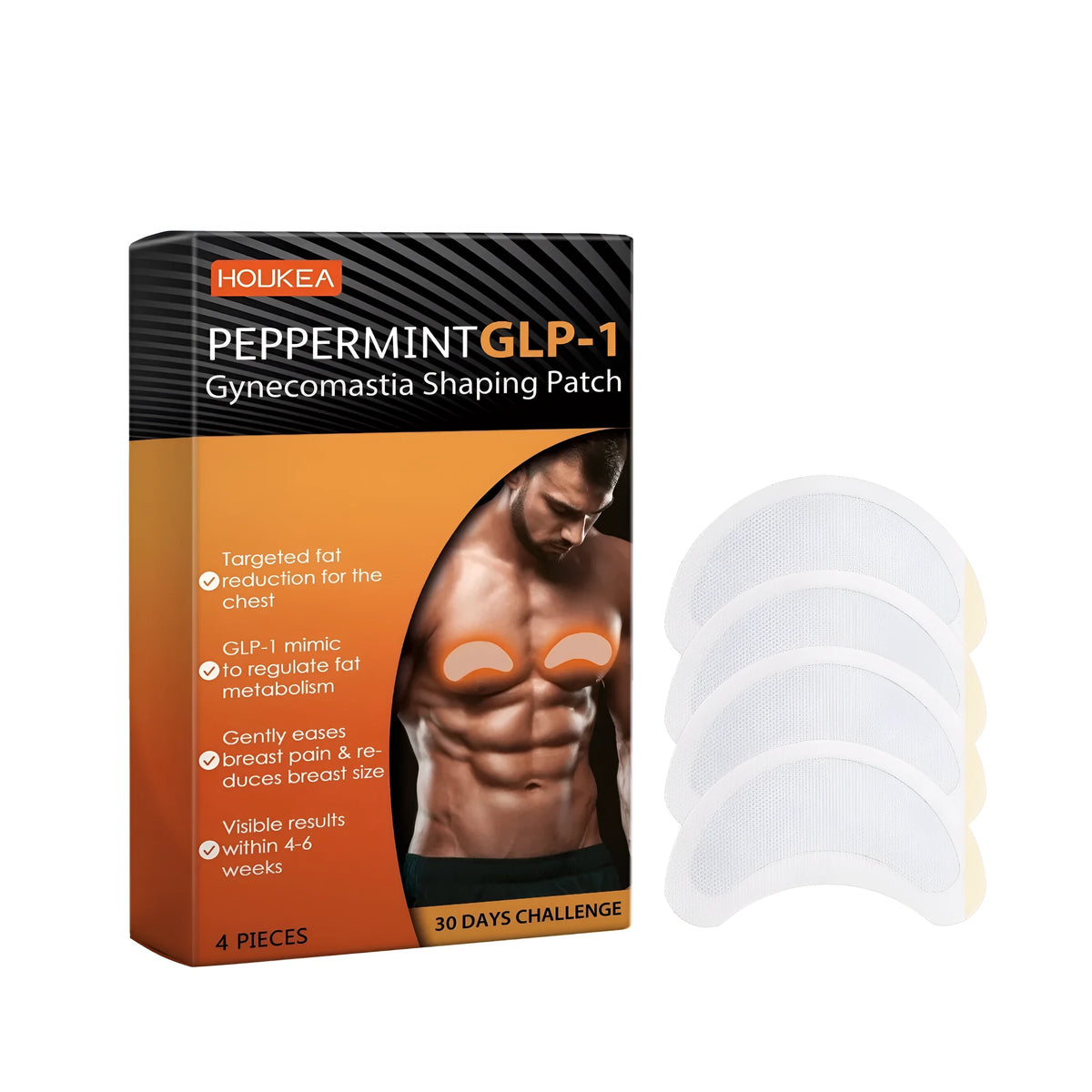 Four male chest shaping patches for non-surgical contouring with wormwood and peptide formula