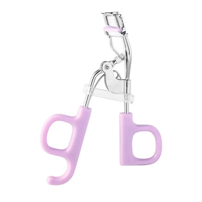 A4 chromium-coated scissor-style eyelash curler with tail design in pink or purple colour options