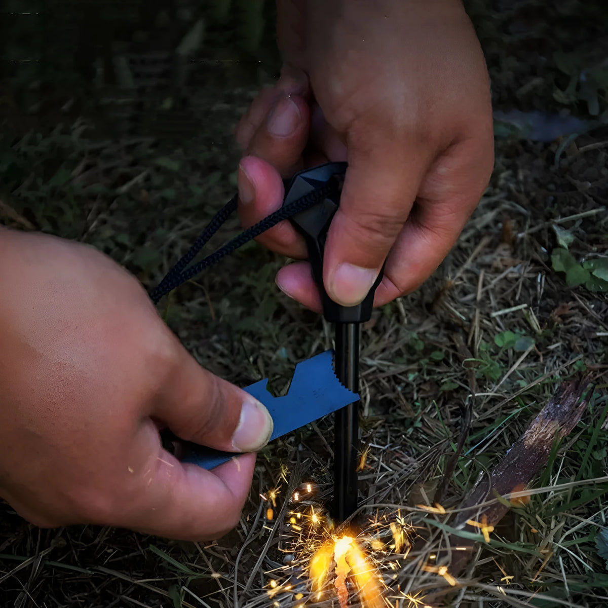 Black outdoor multifunctional flint survival tool with magnesium rod and stainless steel scraper