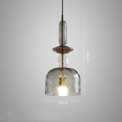 Glass chandelier with adjustable height for bar counters, showing 200mm diameter round lamp