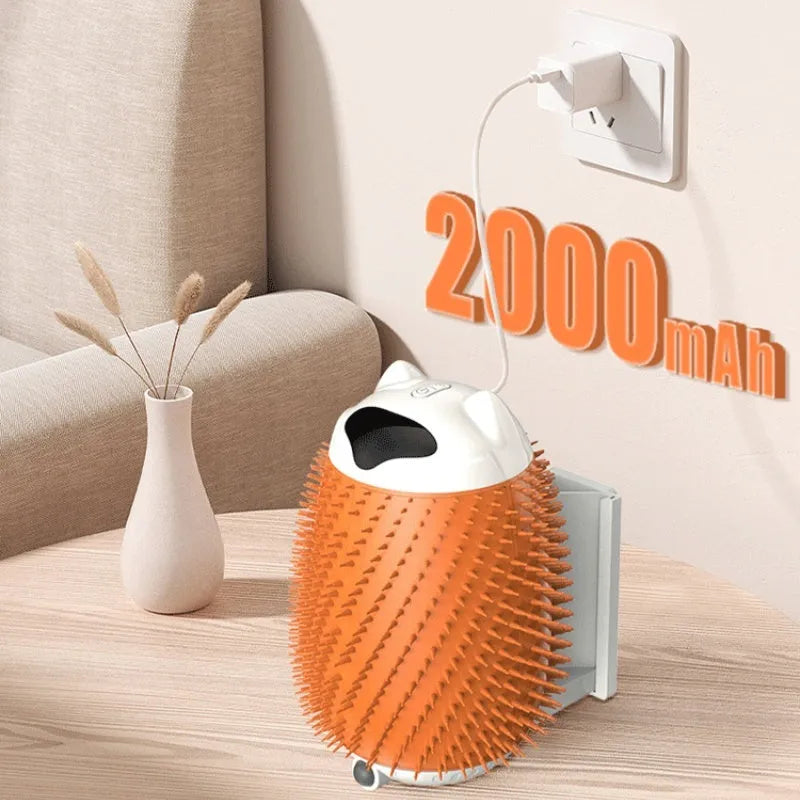Salmon pink intelligent sensor cat hair brush with automatic massage function on white background