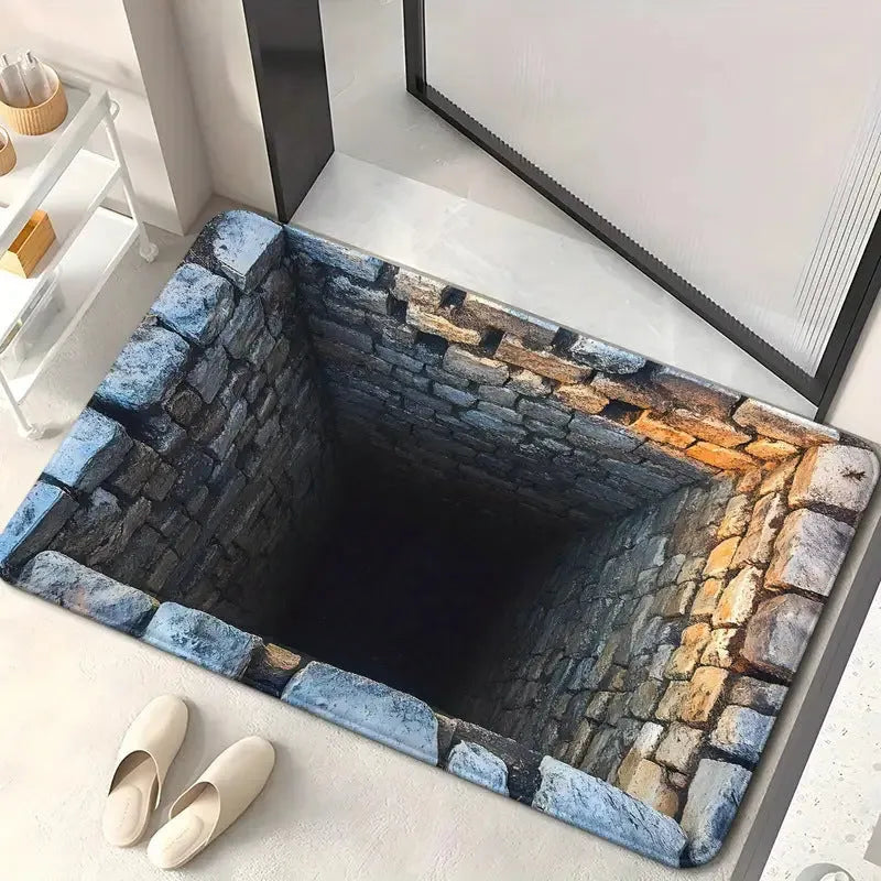 3D effect crystal velvet bathroom mat, non-slip absorbent square floor rug in geometric abstract print, 40x60cm to 80x120cm