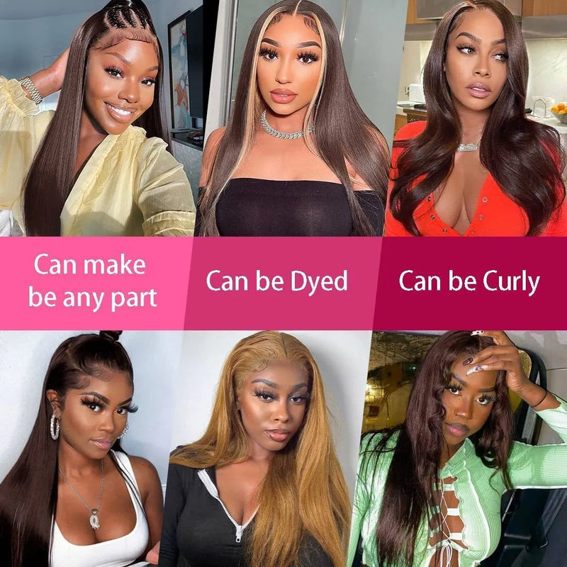 Front Lace Human Hair Wig with Adjustable Headgear in Dark Brown for Everyday Styling and Face Shape Modification, Available in Multiple Lengths from 8 inches (20 cm) to 34 inches (85 cm)