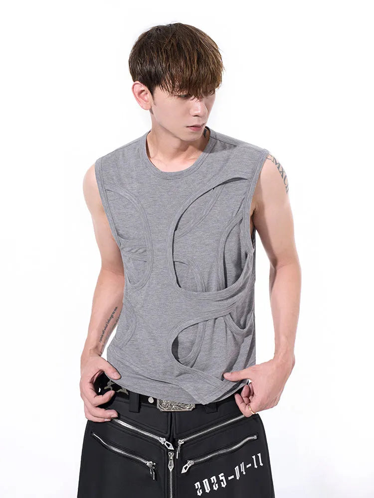 Men's solid colour Lyocell vest with round neck collar in black or grey