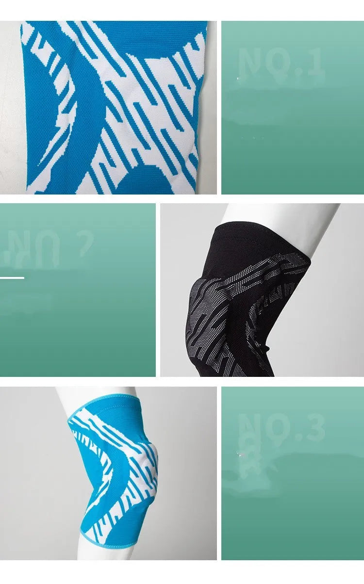Basketball knee pads for men with S, M, L, and XL sizes available in black or blue, designed with adjustable straps for the knee joint using durable nylon material for protection during sports