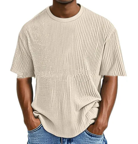 Cotton blend waffle texture short sleeve casual pullover shirt in multiple colour options