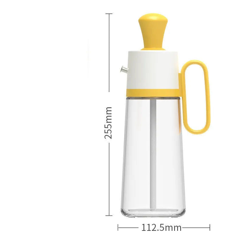 Yellow 2-in-1 oil dispenser with silicone brush, 550ml glass bottle with stainless steel nozzle
