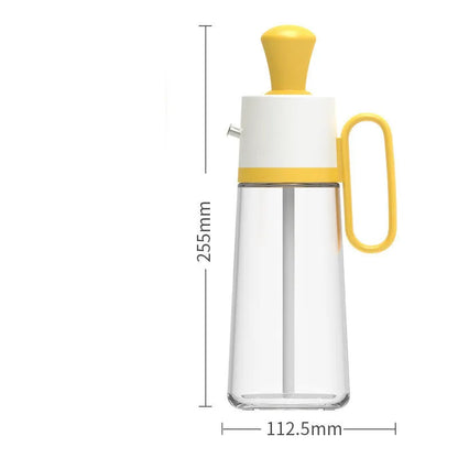 Yellow 2-in-1 oil dispenser with silicone brush, 550ml glass bottle with stainless steel nozzle