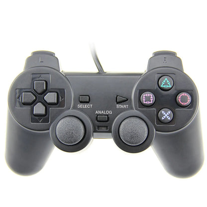 PS2 wired vibration game controller with ABS plastic housing and USB cable