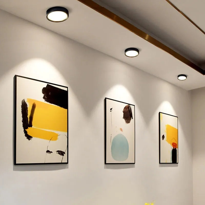 LED ultra-thin surface mounted downlight ceiling light in black aluminium shell