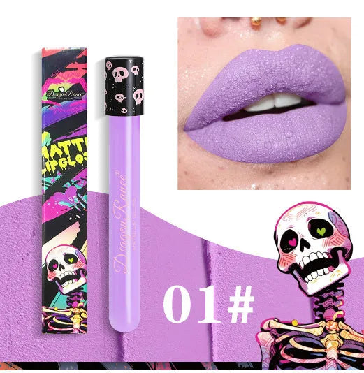 Halloween creative makeup lip gloss in test tube skull container with retro matte gold silver finish
