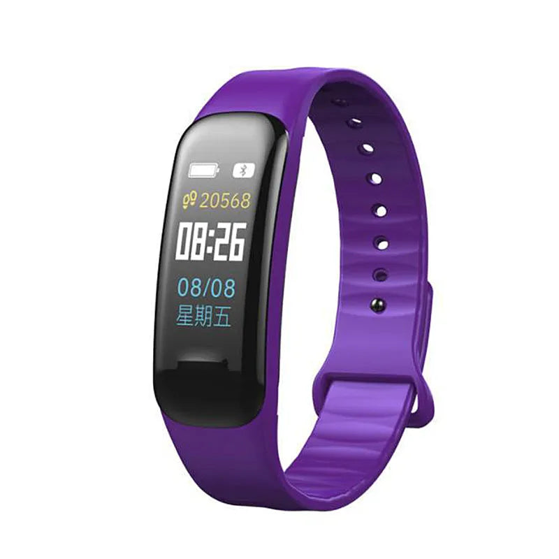 C1plus smart bracelet with 0.96 screen, TPU wristband, step counter, and USB charging cable