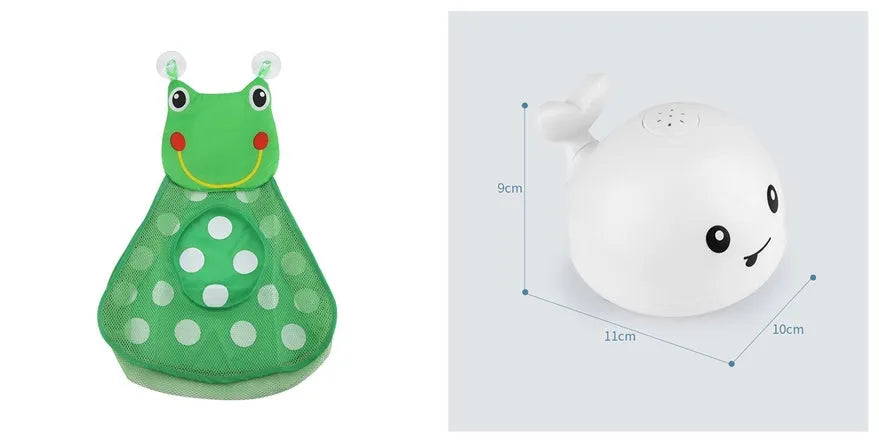 Grey or white electric whale bath toy spraying water with LED lights on a base.
