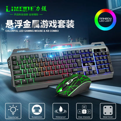 Luminous gaming keyboard and mouse combo in black or white colours with photoelectric technology
