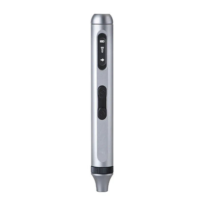 Aluminium-handle precision electric screwdriver showing compact design and charging port.