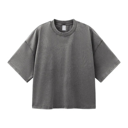 Men's vintage cotton t-shirt with loose fit, drop-shoulder sleeves, and washed-out finish in khaki light colour