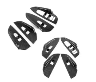 Kaiku glass lifting button panel patch set in ABS plastic carbon fibre colour, four-piece inner armrest frame trim