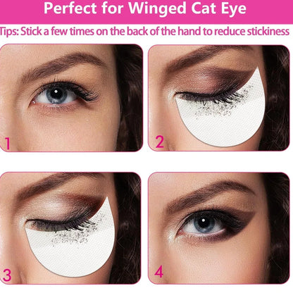 Half-moon shaped under-eye makeup shields on skin during eyeshadow application