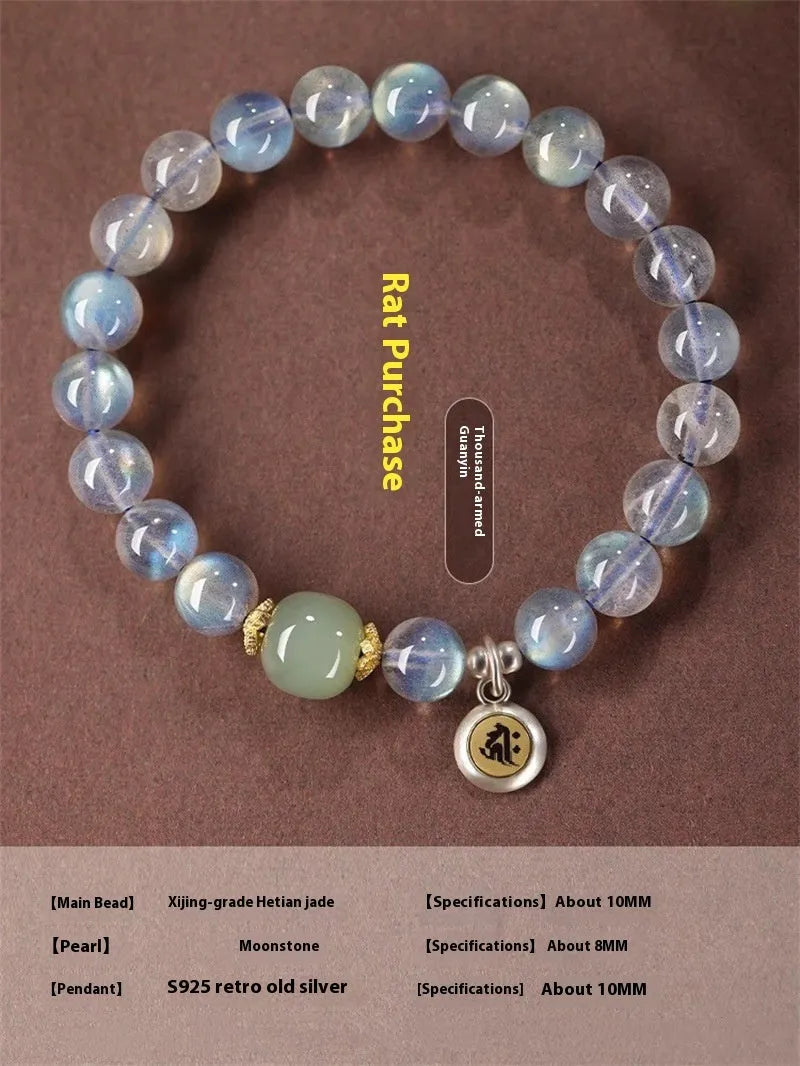 Birth Buddha Beads moonstone crystal bracelet with zodiac animal modelling and electroplated finish