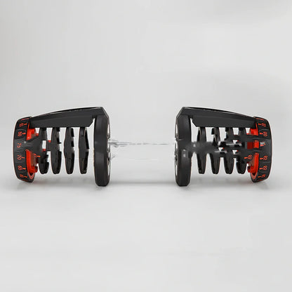Black automatic adjustable dumbbell with dial weight selector showing 5kg to 25kg range