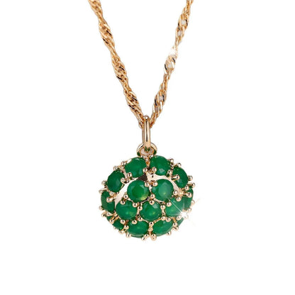 Golden green emerald diamond necklace with adjustable chain and geometry pendant