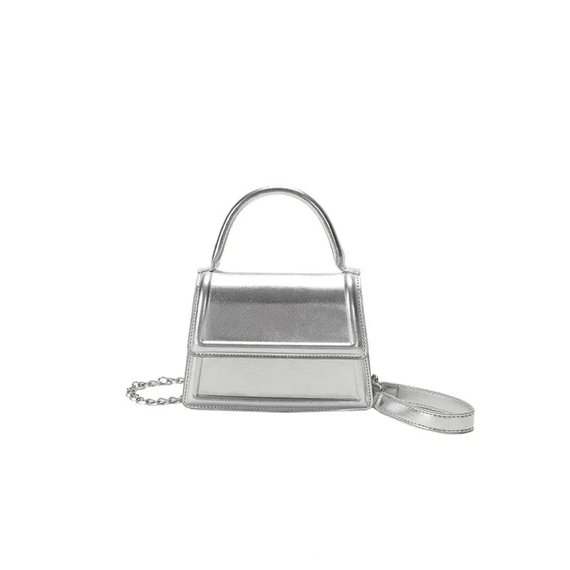 Retro horizontal square PU crossbody bag in multiple colours with sewn detail.