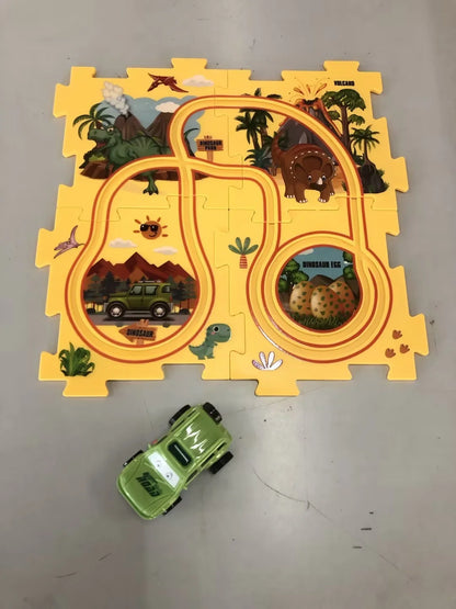 DIY Electric Railroad Speeder Toy with puzzle tracks and automatic car