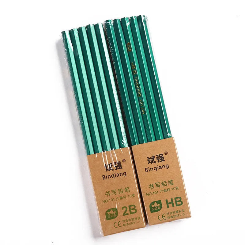 Green Rod hexagonal wooden pencils with HB and 2B graphite grades in set of 10