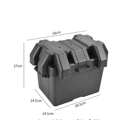 Black PP plastic battery storage box with securing strap, available in large and small size options