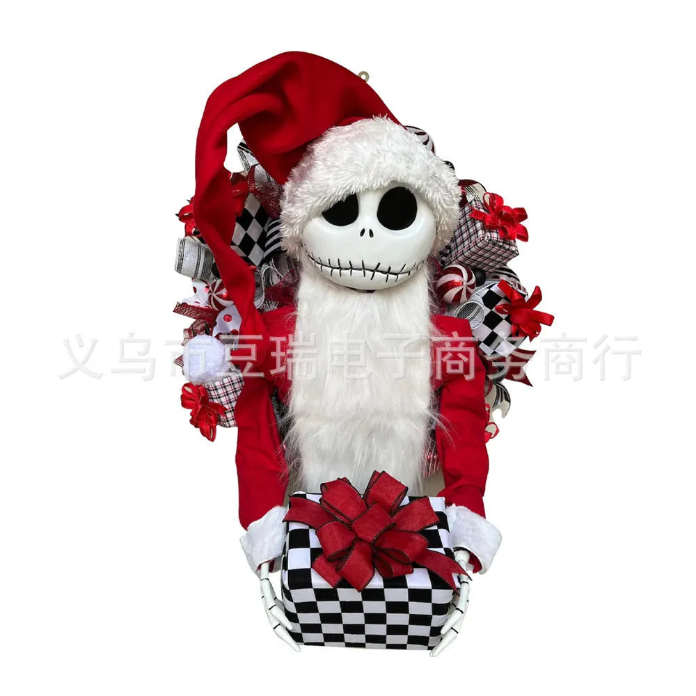 Jack doll Christmas garland with wooden structure and cloth details for window display