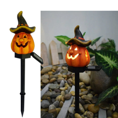 Solar-powered Halloween pumpkin lanterns for garden decoration in six unique designs