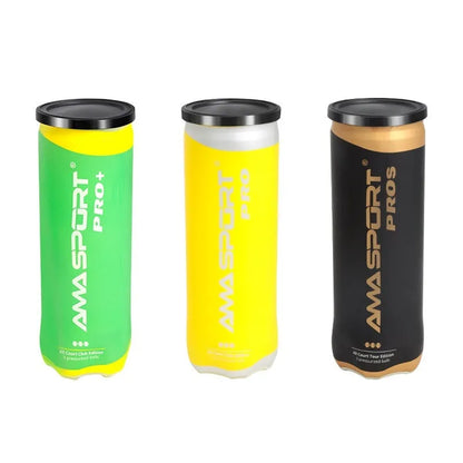 Three high elasticity training tennis balls for cage plate tennis and cricket practice