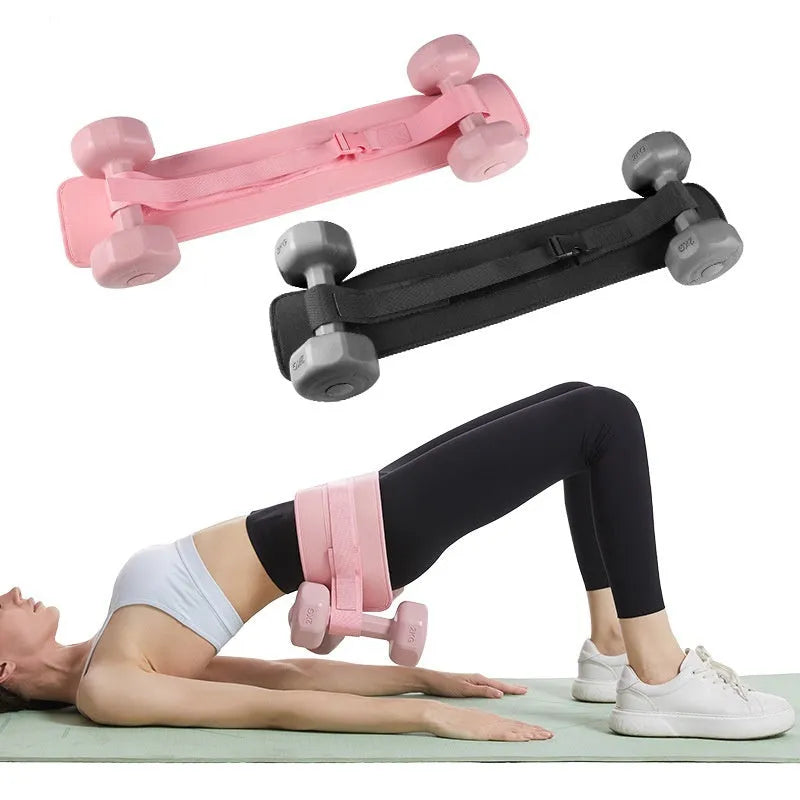 Black or pink weight-bearing hip bridge auxiliary strap fitness belt for lumbar support during dumbbell exercises