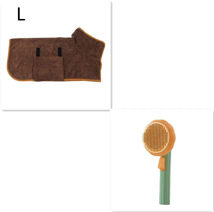 Hand-held pumpkin-coloured pet brush with stainless steel needles for grooming cats and dogs