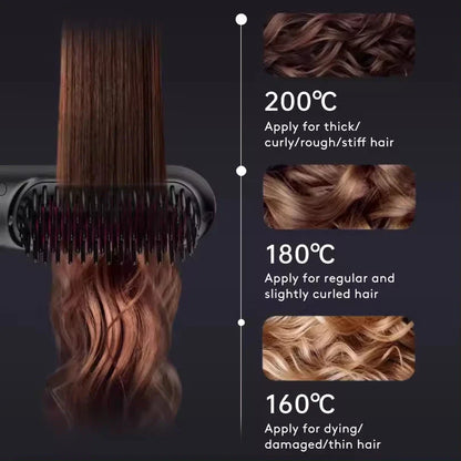 Cordless hair straightener brush with fast heating, long-lasting battery, and USB charging for effortless styling on-the-go