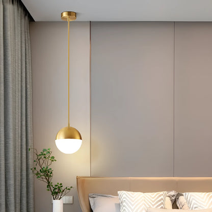 Nordic style hanging ceiling light with iron and glass build and 15cm gold hanging wire for bedroom or bedside use