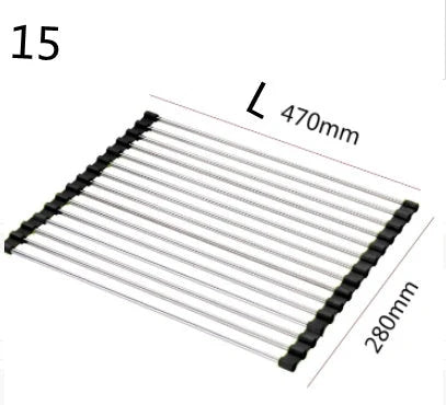 Stainless steel folding kitchen sink rack for efficient dish drying and space saving