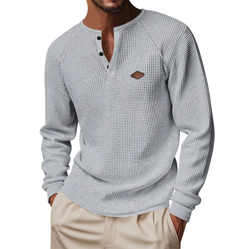 Waffle pattern raglan sleeve pullover in thin polyester fabric shown in sapphire blue
