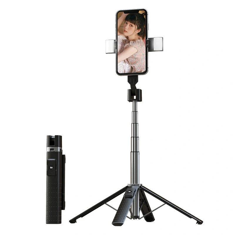 Aluminium alloy quadrupod selfie stick with dual fill lights and Bluetooth compatibility