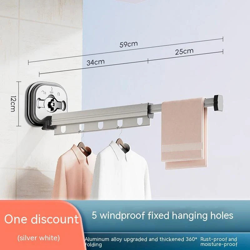 Aluminium suction cup folding clothes hanger with retractable drying rack